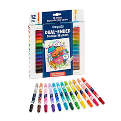 Crayola 12ct Doodle & Draw Dual Ended Markers, 24 Colors, Brush & Chisel Tip, Teacher Essentials, Adult Coloring Supplies, Ages 3+