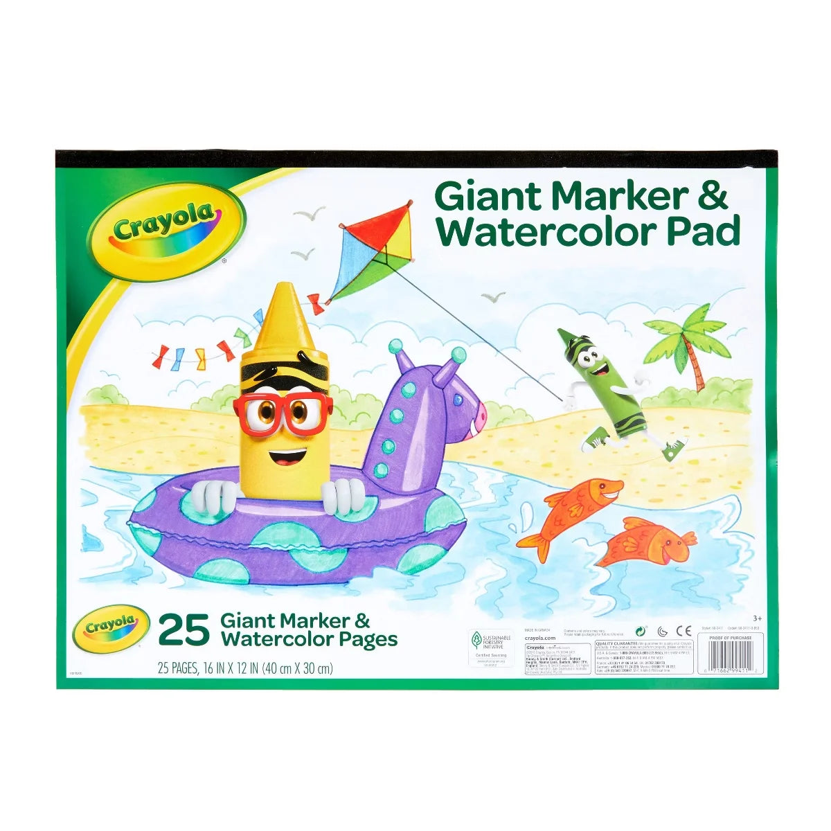 Crayola 25 Page Giant Marker & Watercolor Pad: Large Drawing Pad, Unbound, Semi-Gloss, 60 lb, White, Non-Standard Size